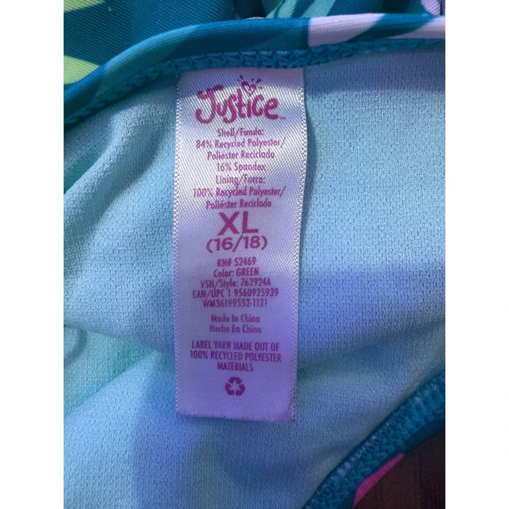 Justice Tankini Swimsuit Kids XL 16/18 Teal Floral Ruffle Excellent 2-Piece Set